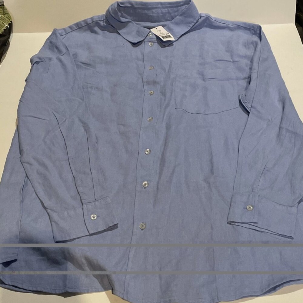 NWT! Gap Linen Shirt Women Size XL Blue Button Long Sleeve Linen Blend